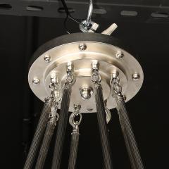 Degu Art Deco Geometric Frosted Glass Nickeled Starburst Chandelier signed Degu  - 4653666