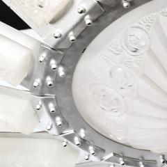  Degu Art Deco Geometric Frosted Glass Nickeled Starburst Chandelier signed Degu  - 4653667