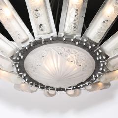  Degu Art Deco Geometric Frosted Glass Nickeled Starburst Chandelier signed Degu  - 4653669