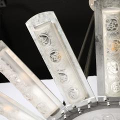  Degu Art Deco Geometric Frosted Glass Nickeled Starburst Chandelier signed Degu  - 4653670