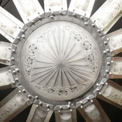  Degu Art Deco Geometric Frosted Glass Nickeled Starburst Chandelier signed Degu  - 4653671