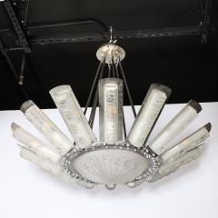  Degu Art Deco Geometric Frosted Glass Nickeled Starburst Chandelier signed Degu  - 4653691