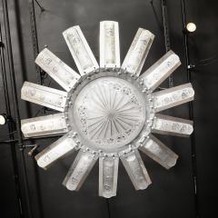  Degu Art Deco Geometric Frosted Glass Nickeled Starburst Chandelier signed Degu  - 4653692