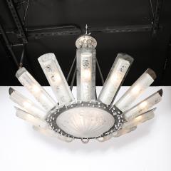  Degu Art Deco Geometric Frosted Glass Nickeled Starburst Chandelier signed Degu  - 4653693