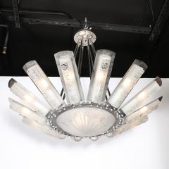  Degu Art Deco Geometric Frosted Glass Nickeled Starburst Chandelier signed Degu  - 4653694