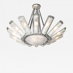  Degu Art Deco Geometric Frosted Glass Nickeled Starburst Chandelier signed Degu  - 4659922