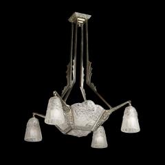  Degu Art Deco Stylized Cubist Molded Frosted Glass Chandelier by Degu  - 3819246