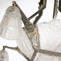  Degu Art Deco Stylized Cubist Molded Frosted Glass Chandelier by Degu  - 3819248