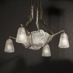  Degu Art Deco Stylized Cubist Molded Frosted Glass Chandelier by Degu  - 3819250