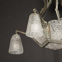  Degu Art Deco Stylized Cubist Molded Frosted Glass Chandelier by Degu  - 3819251