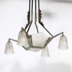  Degu Art Deco Stylized Cubist Molded Frosted Glass Chandelier by Degu  - 3819259