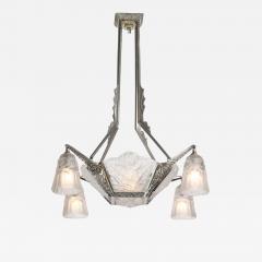  Degu Art Deco Stylized Cubist Molded Frosted Glass Chandelier by Degu  - 3823885