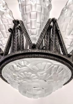 Degu French Art Deco Chandelier Signed Degu Eight Panels - 3940852