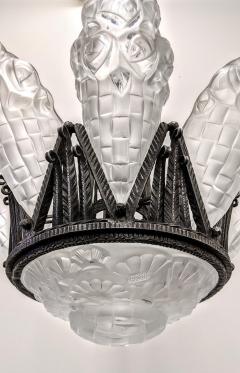  Degu French Art Deco Chandelier Signed Degu Eight Panels - 3940853