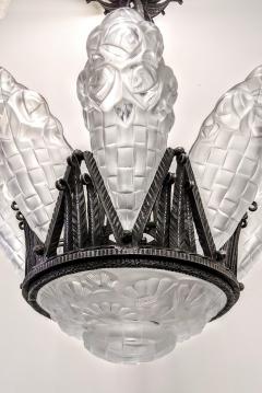  Degu French Art Deco Chandelier Signed Degu Eight Panels - 3940854
