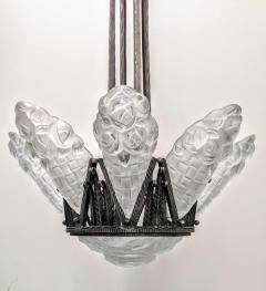  Degu French Art Deco Chandelier Signed Degu Eight Panels - 3940855