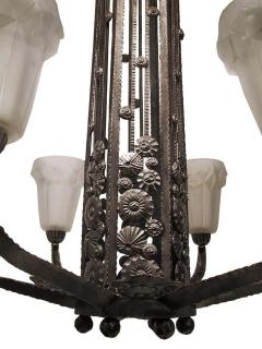  Degu French Art Deco Wrought Iron Chandelier Signed by Degue - 3940875