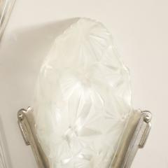  Degu Pair of Art Deco Frosted Glass Silvered Bronze Slip Shade Sconces signed Degu  - 4377107