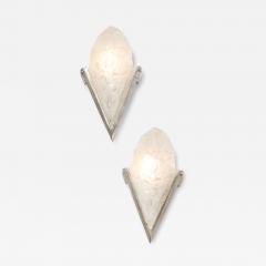  Degu Pair of Art Deco Frosted Glass Silvered Bronze Slip Shade Sconces signed Degu  - 4379204
