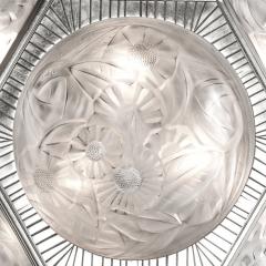  Degu Pair of Art Deco Hexagonal Frosted Glass Nickeled Bronze Chandeliers by Degue - 4622359