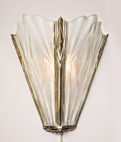 Degu Pair of French Art Deco Geometric Wall Sconces Signed by Degu - 3942419