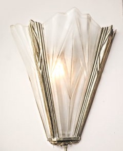  Degu Pair of French Art Deco Geometric Wall Sconces Signed by Degu - 3942436
