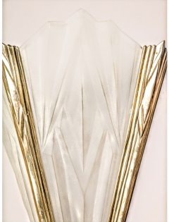  Degu Pair of French Art Deco Geometric Wall Sconces Signed by Degu - 3942437