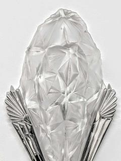  Degu Pair of French Art Deco Geometric Wall Sconces Signed by Degue - 3942030