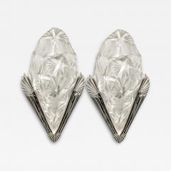  Degu Pair of French Art Deco Geometric Wall Sconces Signed by Degue - 3959247