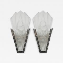  Degu Pair of French Art Deco Wall Sconces Signed by Degue - 3959251