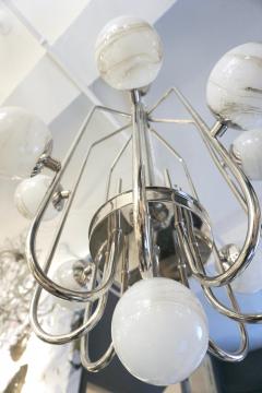  Delta Bespoke Italian Alabaster White Murano Glass Nickel Curved Globe Chandelier - 2152930