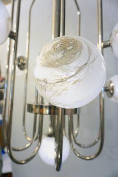  Delta Bespoke Italian Alabaster White Murano Glass Nickel Curved Globe Chandelier - 2152932