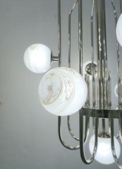  Delta Bespoke Italian Alabaster White Murano Glass Nickel Curved Globe Chandelier - 2152934