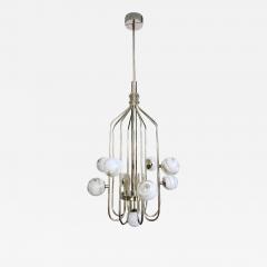  Delta Bespoke Italian Alabaster White Murano Glass Nickel Curved Globe Chandelier - 2153860