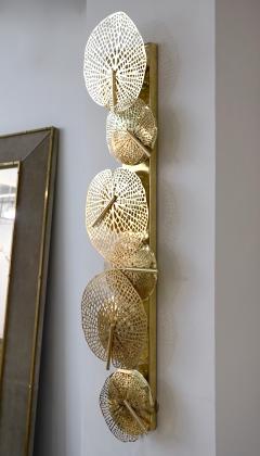  Delta Contemporary Organic Italian Art Design Pair of Perforated Brass Leaf Sconces - 2152801
