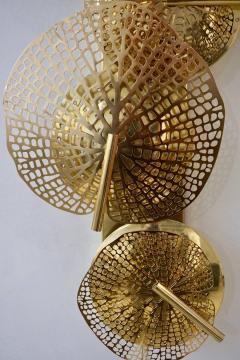  Delta Contemporary Organic Italian Art Design Pair of Perforated Brass Leaf Sconces - 2152802