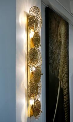  Delta Contemporary Organic Italian Art Design Pair of Perforated Brass Leaf Sconces - 2152805