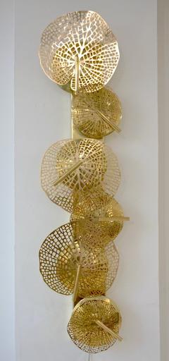  Delta Contemporary Organic Italian Art Design Pair of Perforated Brass Leaf Sconces - 2152808