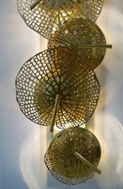  Delta Contemporary Organic Italian Art Design Pair of Perforated Brass Leaf Sconces - 2152810