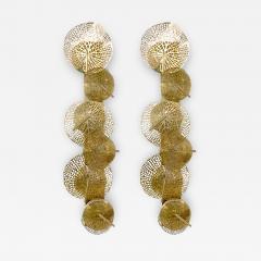  Delta Contemporary Organic Italian Art Design Pair of Perforated Brass Leaf Sconces - 2153859