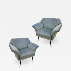  Delta Cosulich Interiors Italian Mid Century Modern Style Pair of Aquamarine Armchairs - 2153862