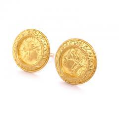  Denise Roberge 22k Gold Vintage Roman Coin Motif Round Earrings Signed Denise Roberge - 3558817