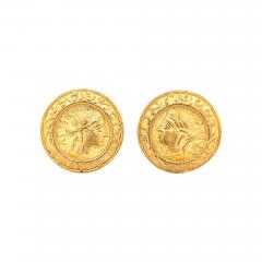  Denise Roberge 22k Gold Vintage Roman Coin Motif Round Earrings Signed Denise Roberge - 3610566