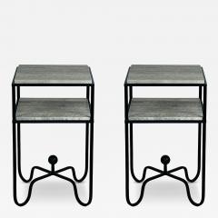  Design Fr res Pair of 2 Tier Entretoise End Tables in Silver Travertine by Design Fr res - 4386801