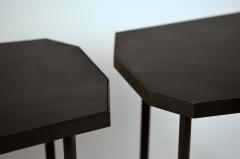  Design Fr res Pair of Asymmetrical D cagone Black Leather Side Tables by Design Fr res - 1250711