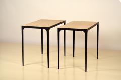  Design Fr res Pair of Chic Esquisse Grooved Ivory Travertine Side Tables by Design Fr res - 1335401