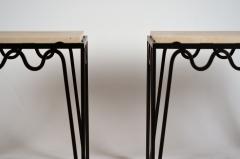  Design Fr res Pair of Chic M andre Black Iron and Travertine Side Tables by Design Fr res - 1293162