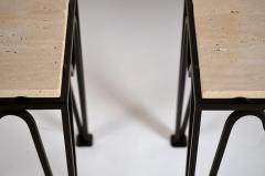  Design Fr res Pair of Chic M andre Black Iron and Travertine Side Tables by Design Fr res - 1293163