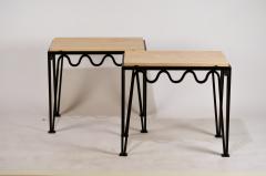  Design Fr res Pair of Chic M andre Black Iron and Travertine Side Tables by Design Fr res - 1293165
