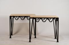  Design Fr res Pair of Chic M andre Black Iron and Travertine Side Tables by Design Fr res - 1293166